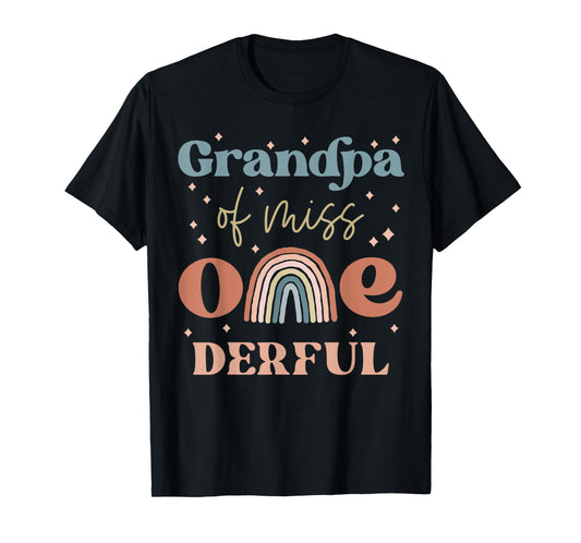 Grandpa of Miss Onederful Boho Rainbow 1st First Birthday T-Shirt