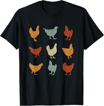 Cool Retro Domesticated Birds Animal Lover Outfit Vintage Chickens Funny Cute Farm Pet Owner Gift Unisex-Adults T-Shirt Black Small Classic Fit Short Sleeve Cotton Blend Chicken-Print T-Shirt