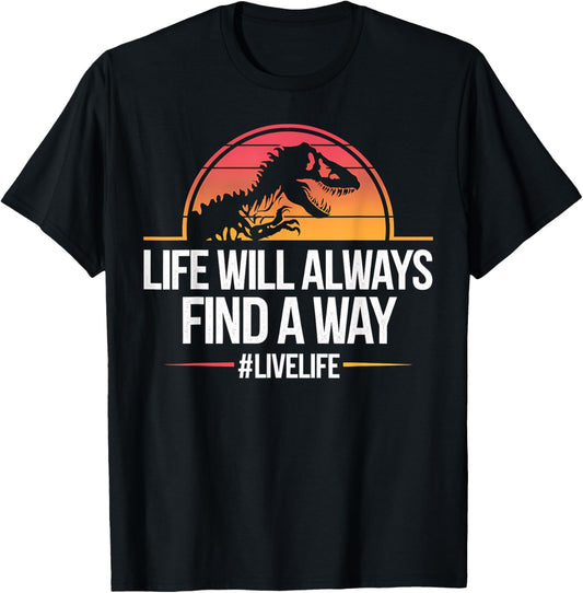 Dinosaur Life Always Find Retro Sunset T-Shirt