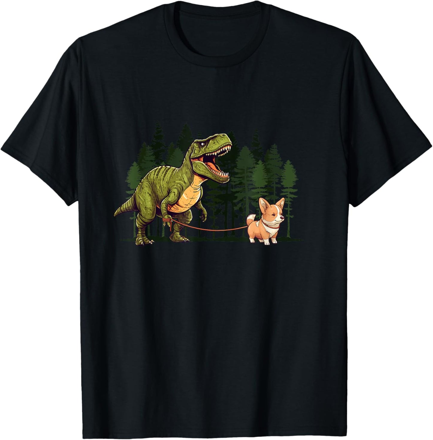 Corgi Dinosaur T-Rex Walking Funny Dog Trex Men Kids T-Shirt