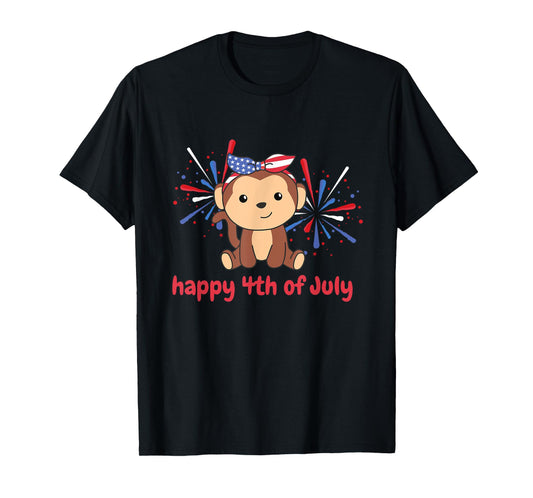 4th Of July American Monkey For Kids Usa Fireworks Monkey T-Shirt