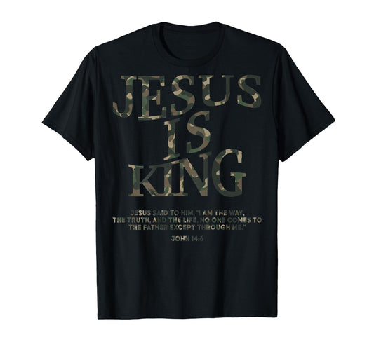 Camo Jesus Is King White Christian Youth Men God Son Brother T-Shirt