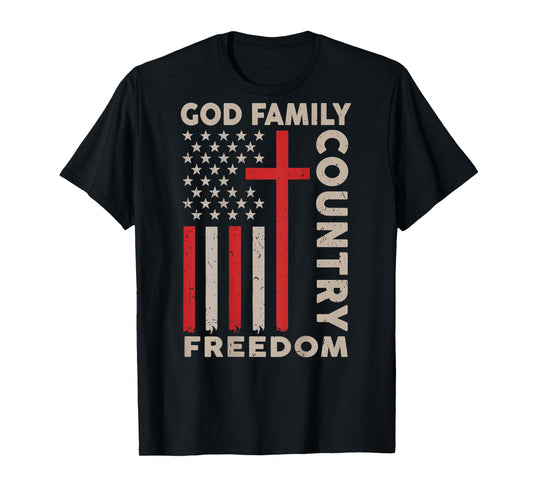On-Back God Family Country Freedom Patriotic Christian Faith T-Shirt
