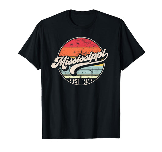 Retro Mississippi Home State MS Cool 70s Style Sunset T-Shirt