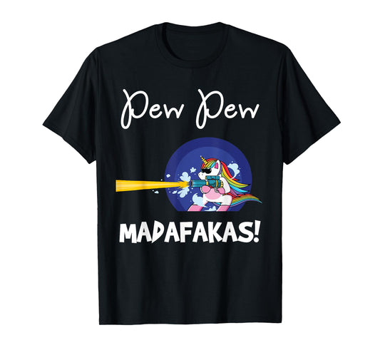 PEW Madafakas Funny fantasy Unicorn With Gun White T-Shirt