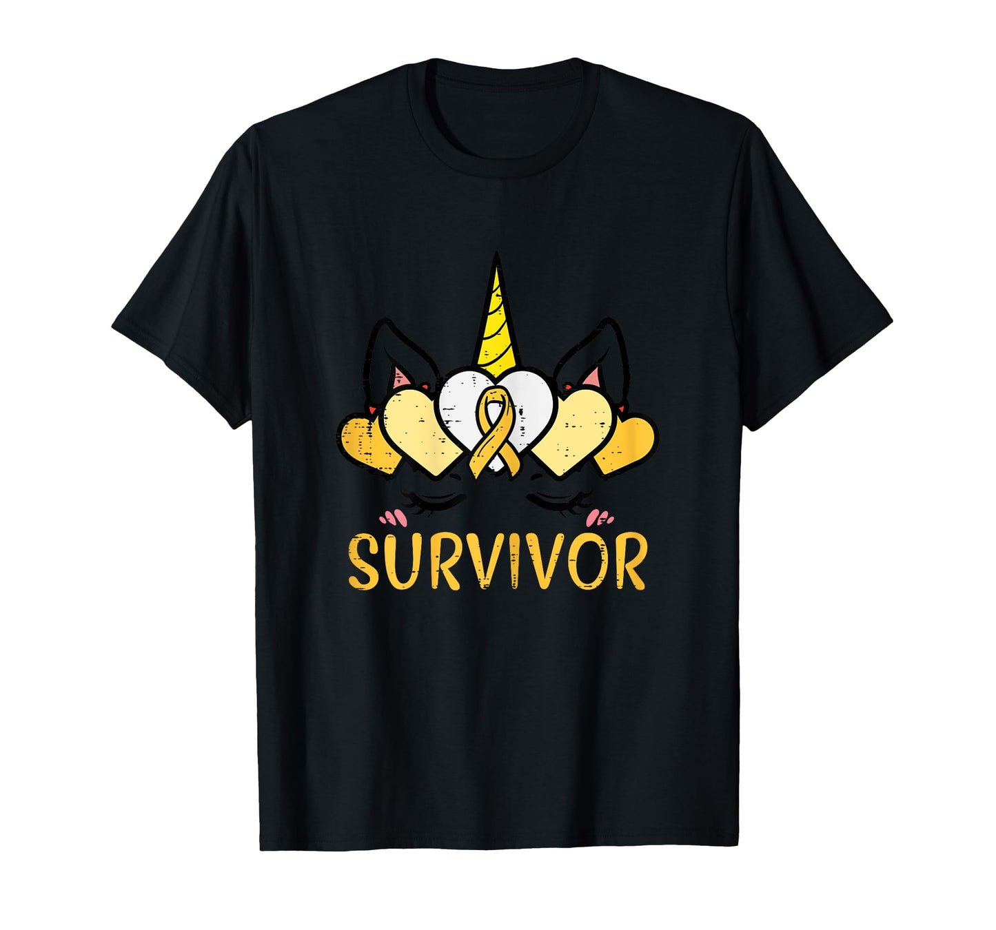 Unicorn Head Survivor Childhood Cancer Awareness Girls Kids T-Shirt