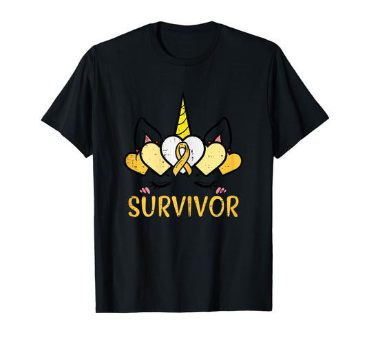 Unicorn Head Survivor Childhood Cancer Awareness Girls Kids T-Shirt