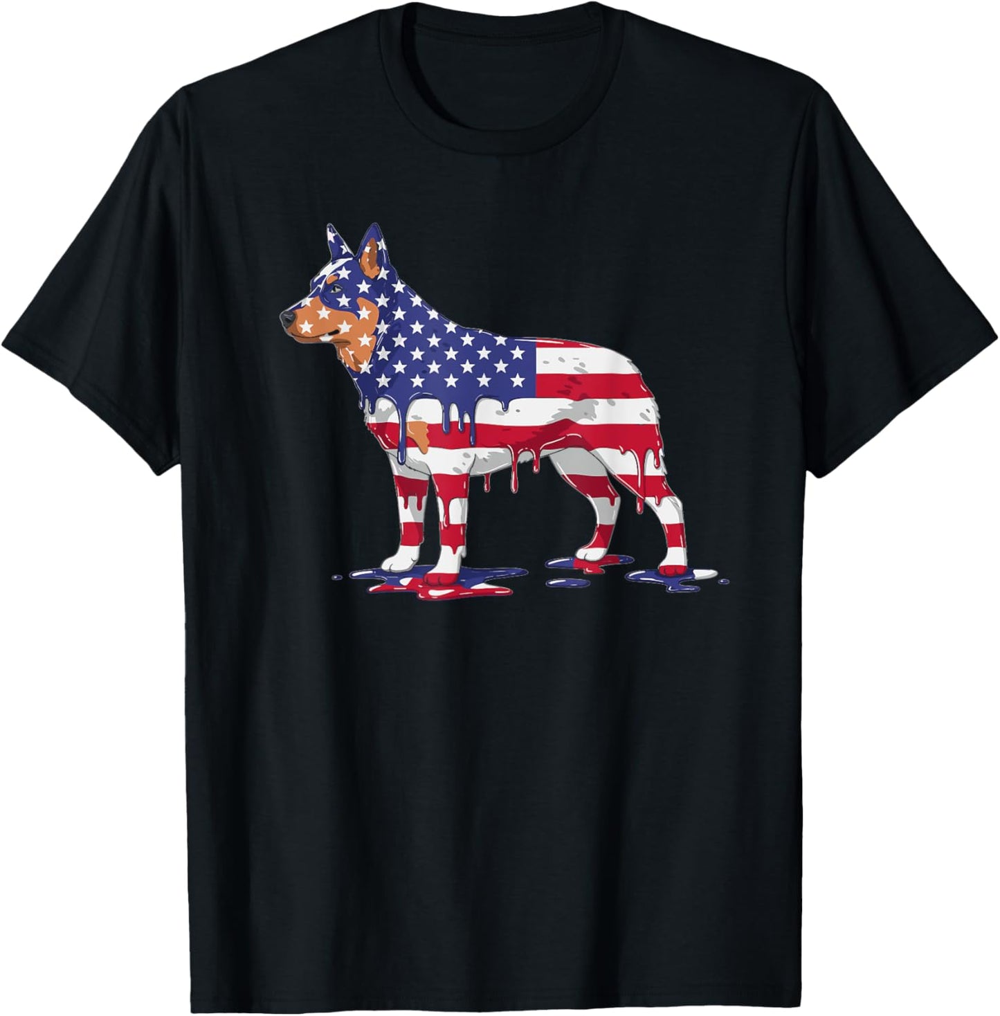 Ice Cream Drip Australian Cattle Dog USA Flag 4th of July T-Shirt
