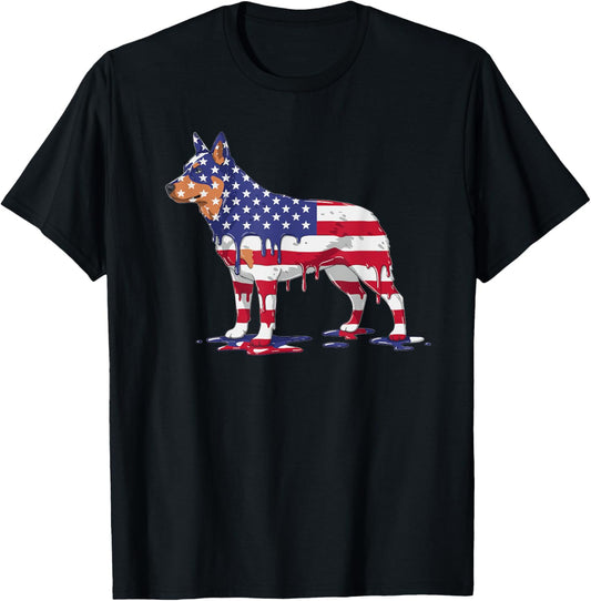 Ice Cream Drip Australian Cattle Dog USA Flag 4th of July T-Shirt