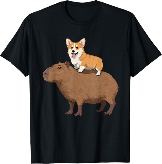 Funny Corgi Riding Capybara T-shirt