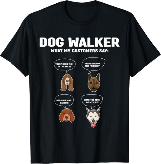 Dog Walker What My Customers Say Dog Face Funny Dog Walking T-Shirt