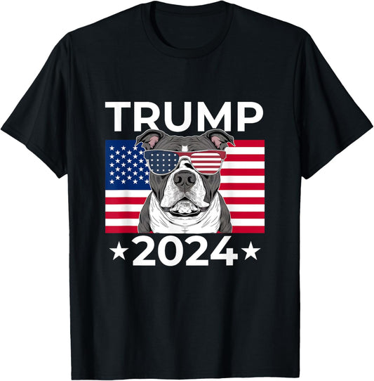 US Election Vote Donald Trump 2024 Pitbull Dog USA Flag Tee T-Shirt