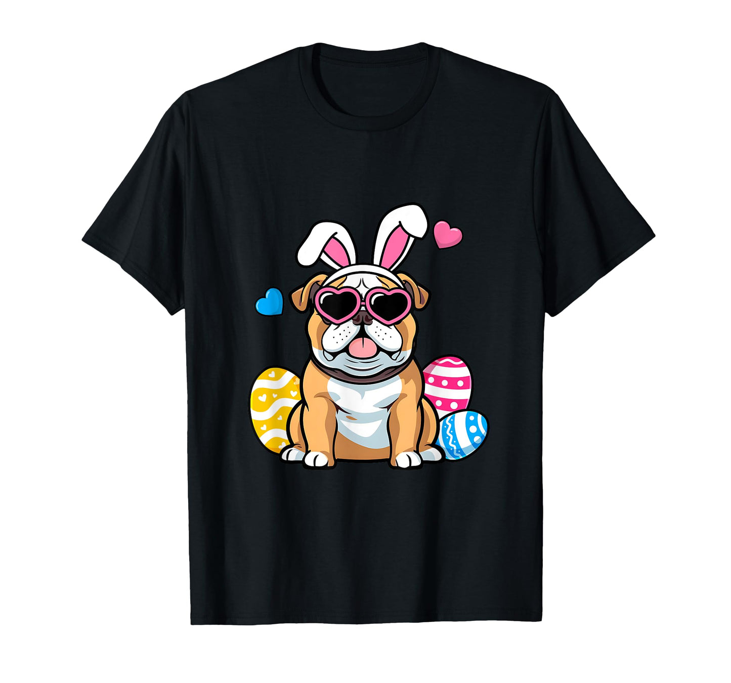 Cute English Bulldog Dog Bunny Ears Sunglasses Easter Day Men Women Girls Kids T-Shirt