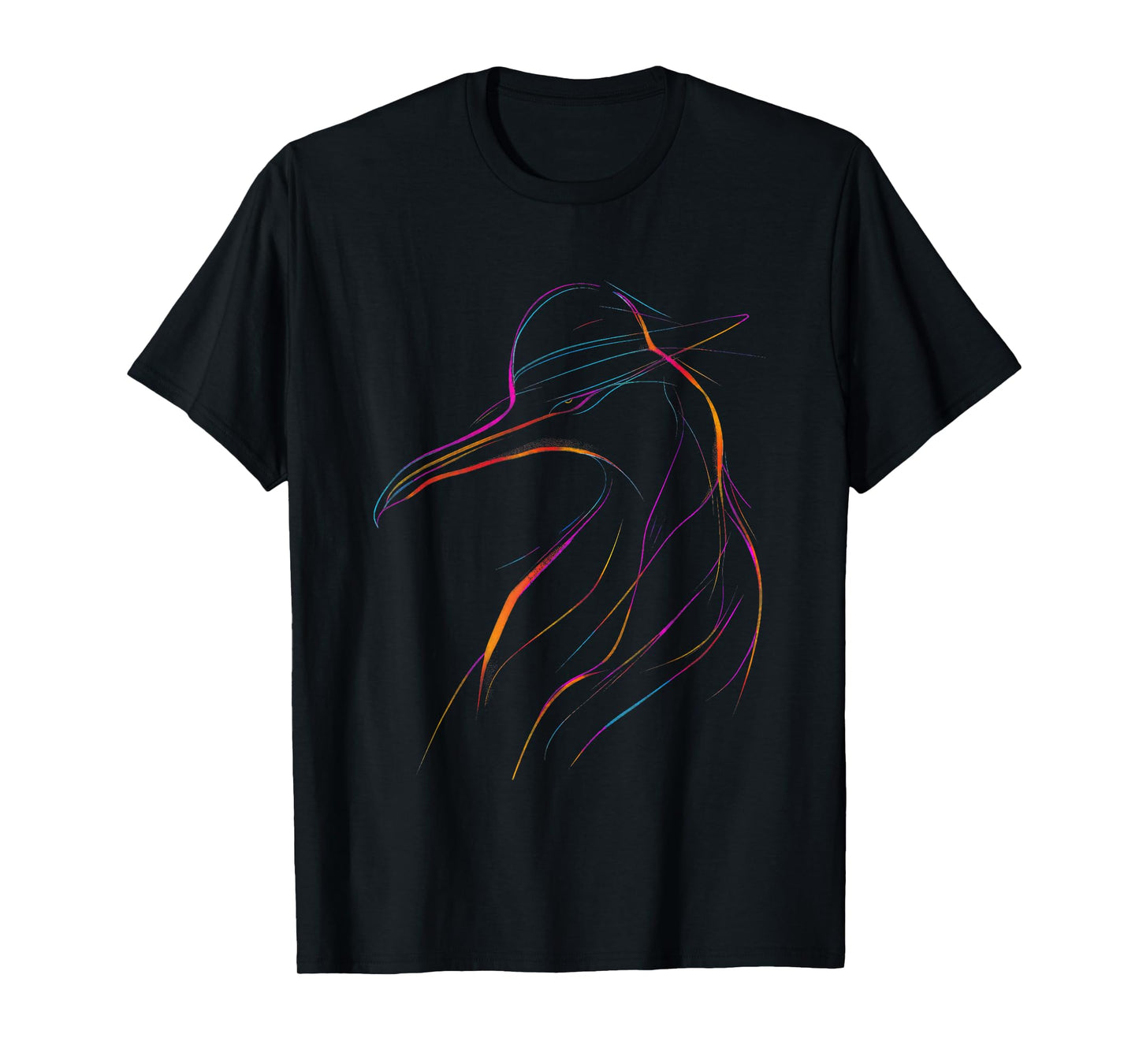Elegant Line Art Bird With Colorful Strokes T-Shirt