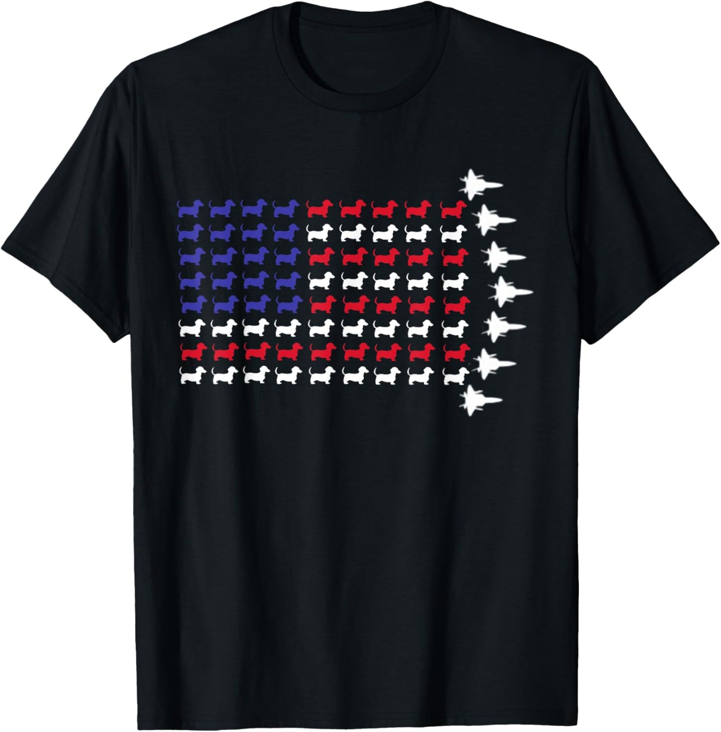 Dachshund Dog Patriotic USA Flag Fighter Jets 4th of July T-Shirt