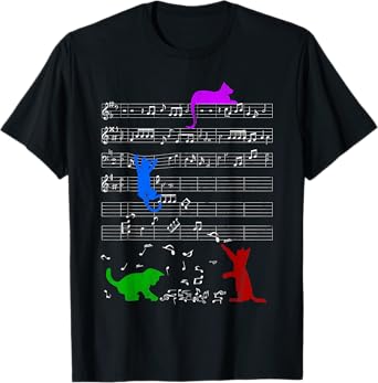 Cute Colored Cats Music Notes Musician Clef Piano T-Shirt