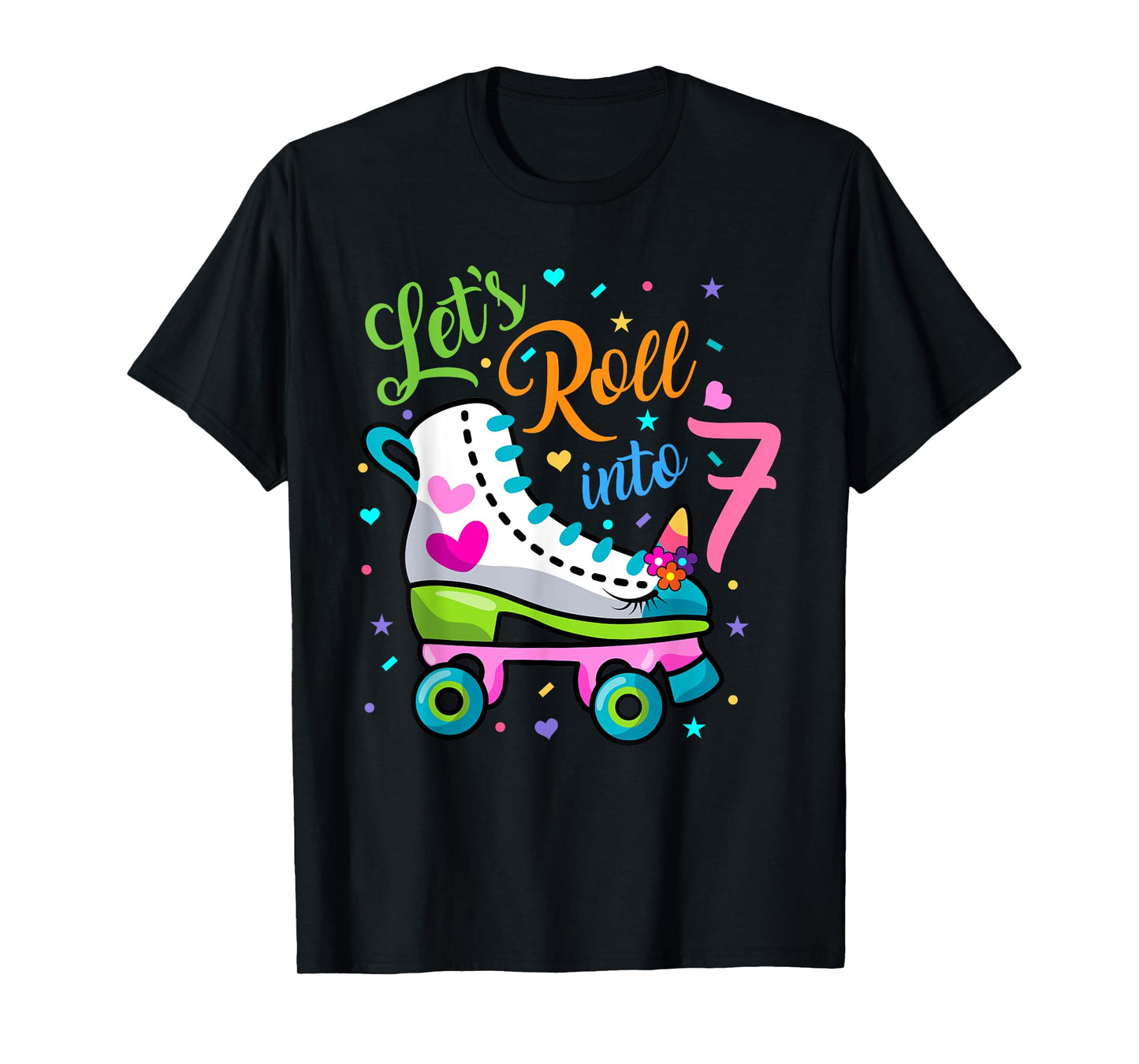 Let's Rolling Into 7 Years Old 7th Birthday Skating Unicorn T-Shirt