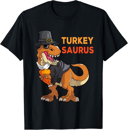 Dinosaur Thanksgiving Turkey Saurus T Rex Dino Boys Kids T-Shirt