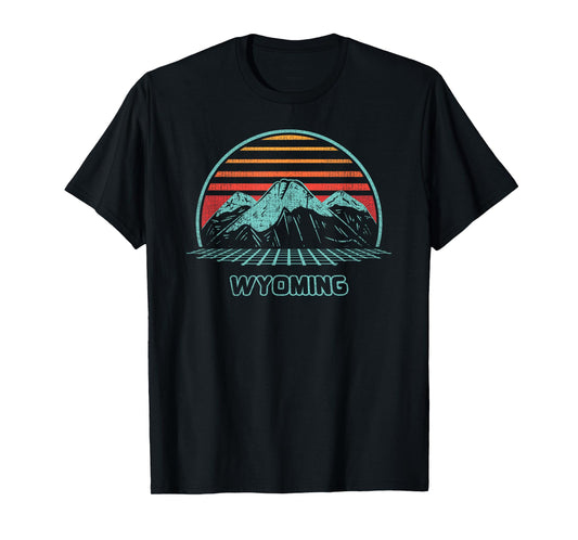 Wyoming Retro Mountain Hiking 80s Style T-Shirt