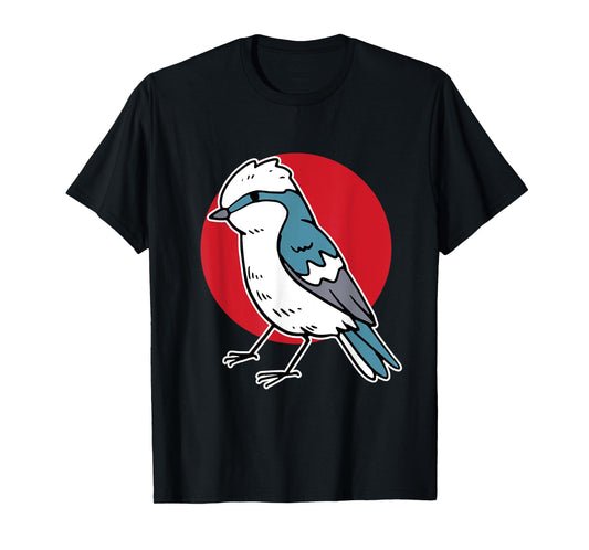 Cartoon Blue Jay Blue Bird On Red Circle T-Shirt