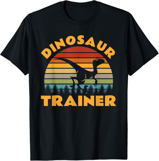 Dinosaur Trainer Halloween Costume Retro Sunset Dino Outline T-Shirt
