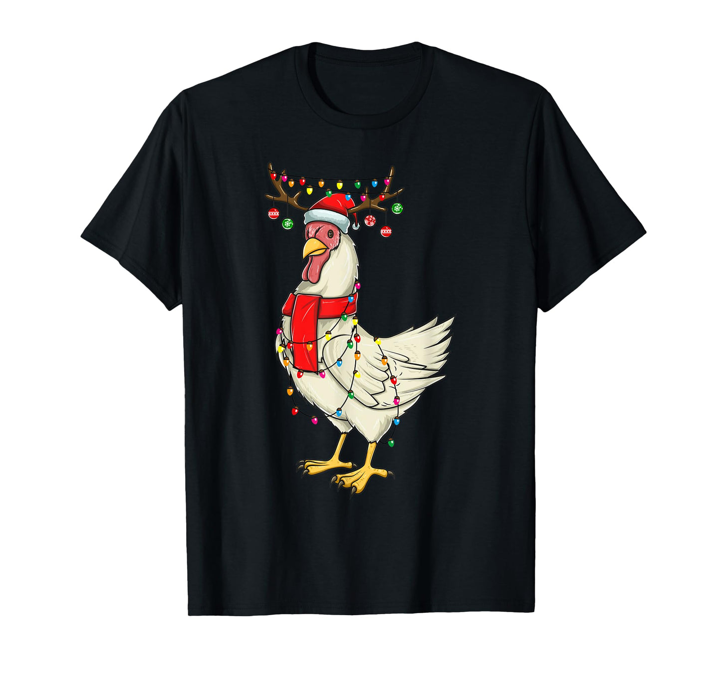 Christmas Chicken Holiday Lights with Antlers and Ornaments T-Shirt