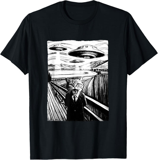 Cat Selfie with Alien and Ufo T-Shirt