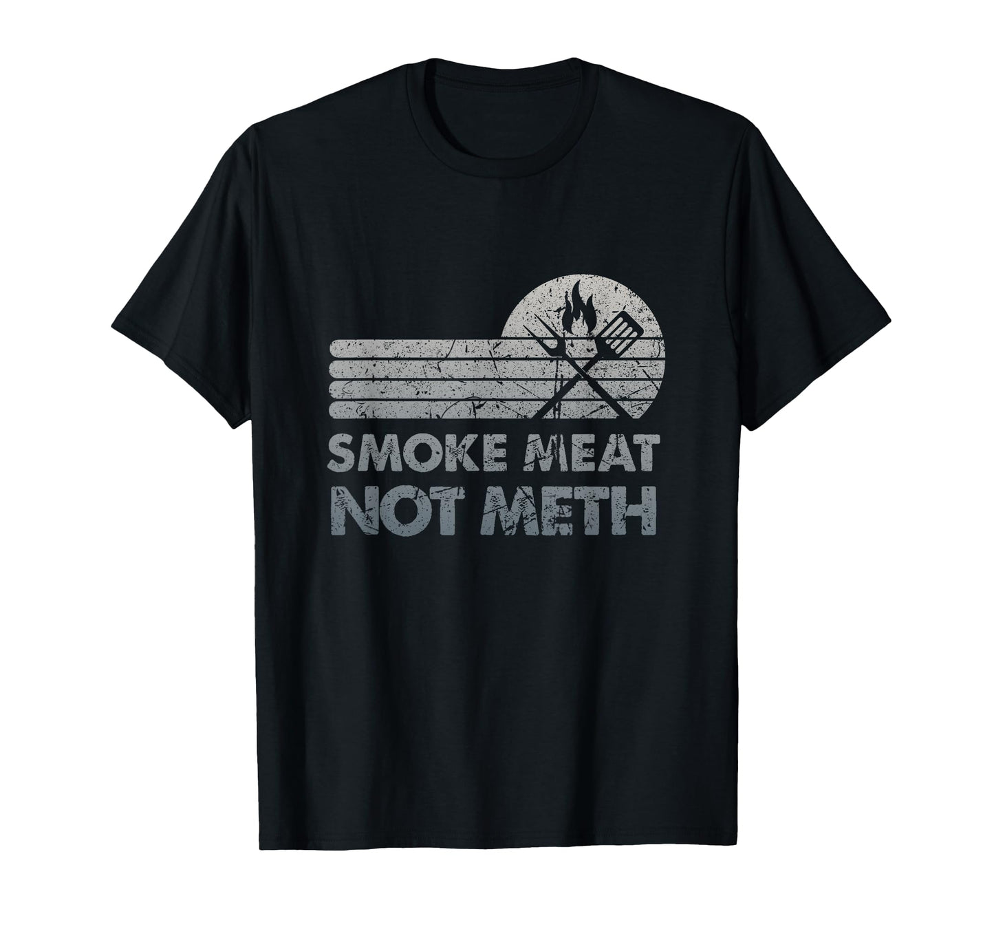 BBQ Smoke Meat Not Meth Brisket Ribs Grey Vintage Distressed T-Shirt