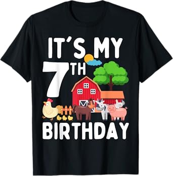 It's My 7th Birthday 7 Years Old Farm Animals Theme for Kids T-Shirt