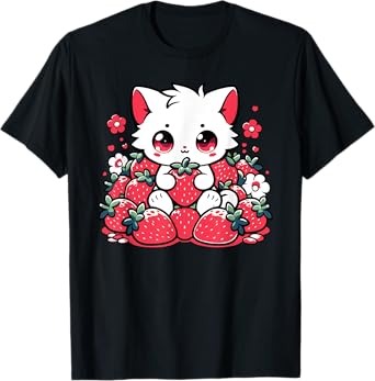 Kawaii Strawberry Kitty | Cute Fruit Cat Lover T-Shirt for Men Women Girls Kids