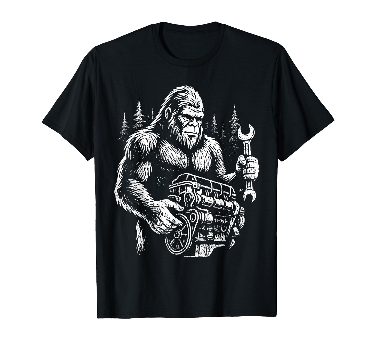 Funny Mechanic Bigfoot Sasquatch Engine Car Repair T-Shirt