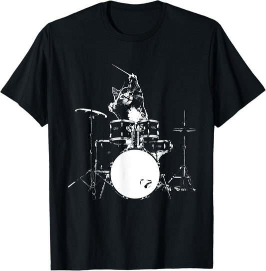 Funny Cat Shirt Cat Playing Drums Shirt Funny Drummer Shirts T-Shirt