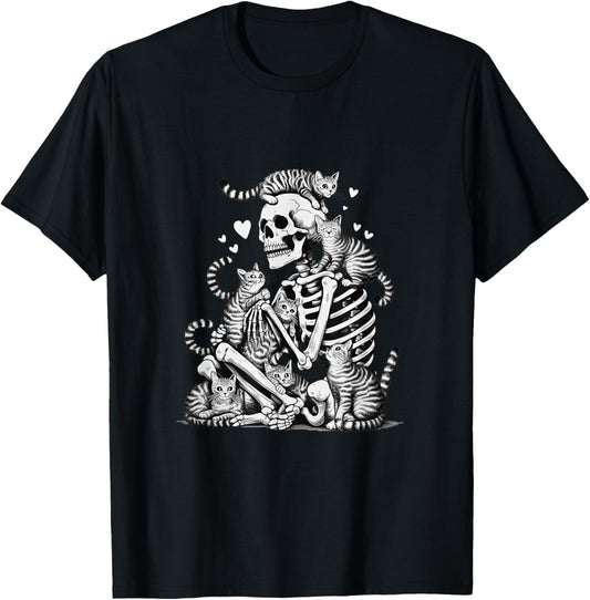 Skeleton Cat Skull Kitty Cute Halloween Men Women Kids Goth T-Shirt
