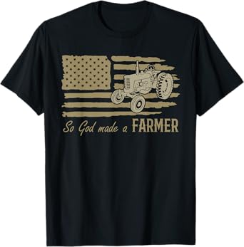 USA Patriotic American Flag Tractor So God Made A Farmer T-Shirt