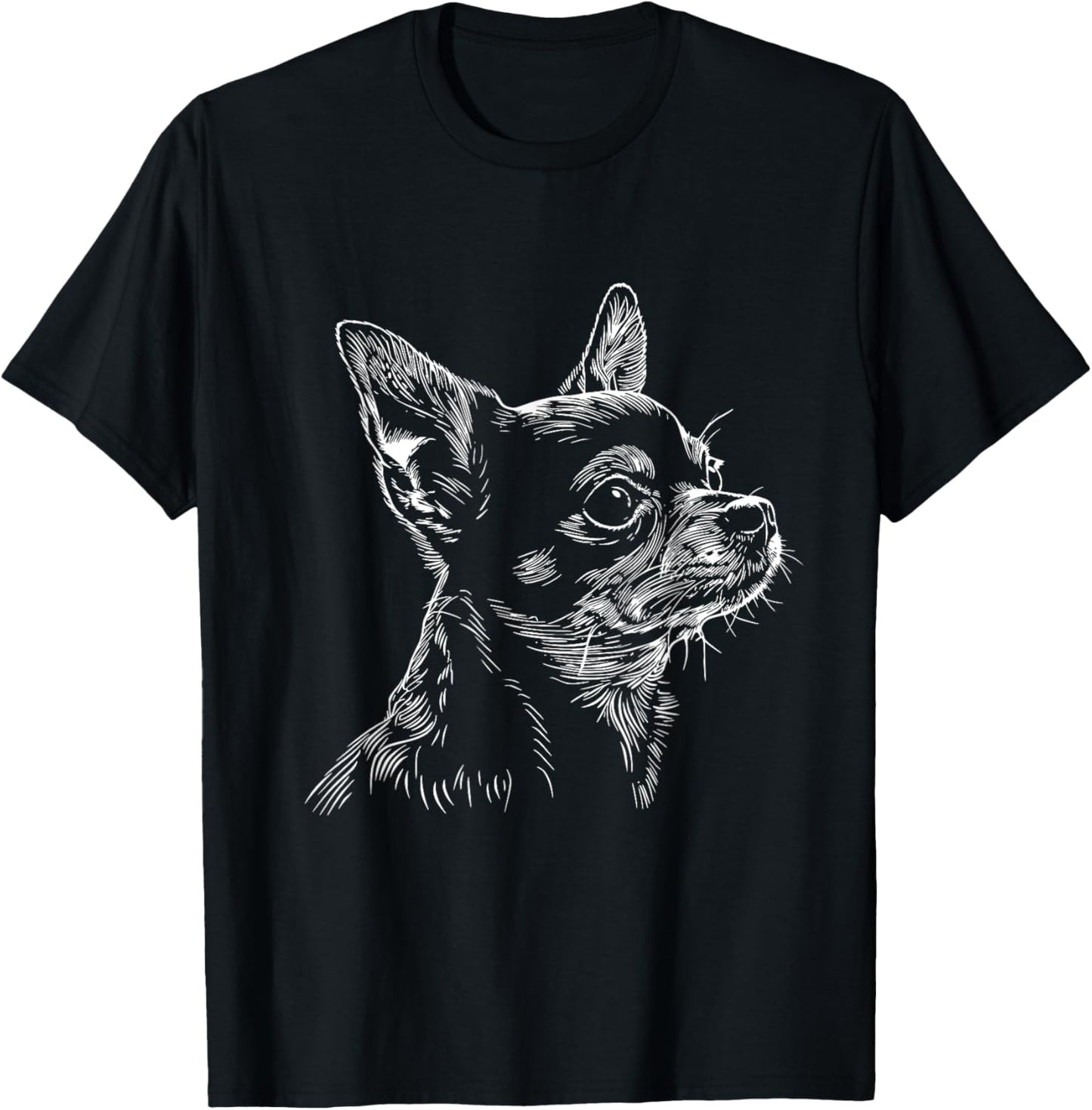 Chihuahua Dog Face Line Art Design T-Shirt, Small, Black