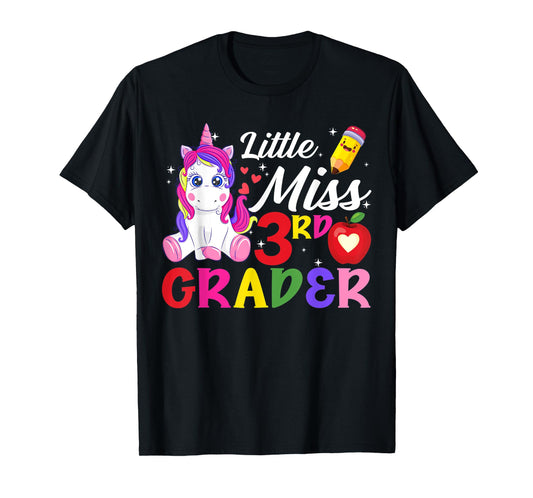 Funny Little Miss Third Grader Unicorn First Day Of School T-Shirt