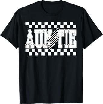 Retro Lightning Auntie Checkered Funny Auntie For Women Men T-Shirt