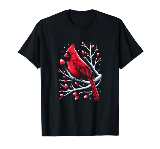 Cardinal Bird in Snowy Berries Birdwatching Bird lover Cute T-Shirt