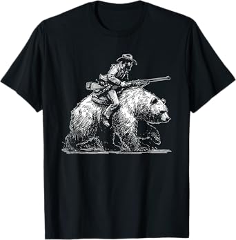Retro Cowboy Riding A Bear, Vintage Hiking, Retro Distressed T-Shirt