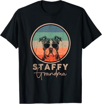 Vintage Staffy Grandma Dog Lover Owner Paw Women Mothers Day T-Shirt