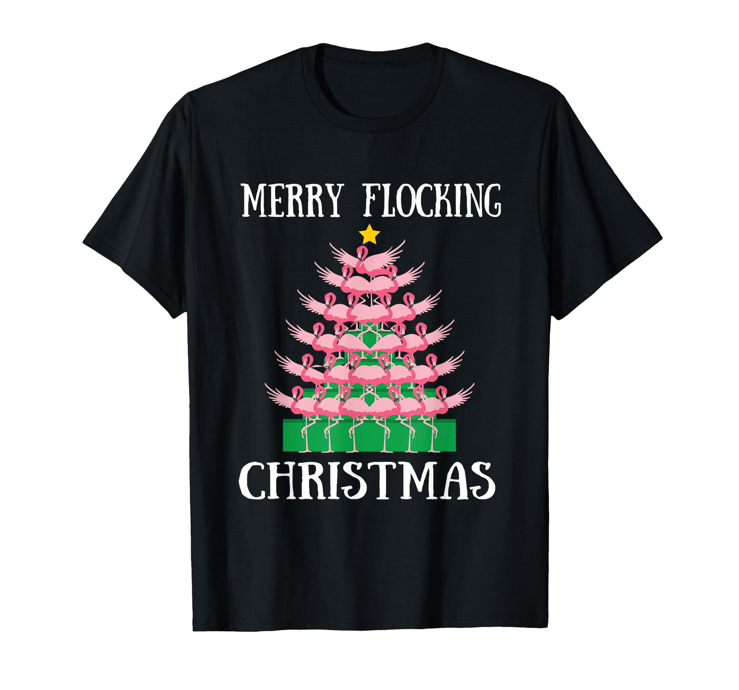Flamingo Merry Flocking Christmas Tree Lights Flamingos XMas T-Shirt