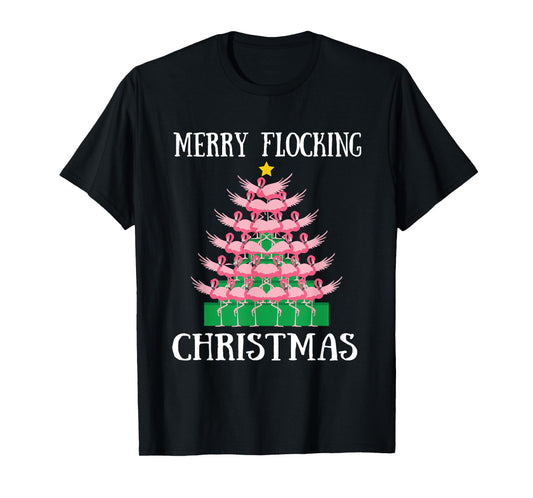 Flamingo Merry Flocking Christmas Tree Lights Flamingos XMas T-Shirt