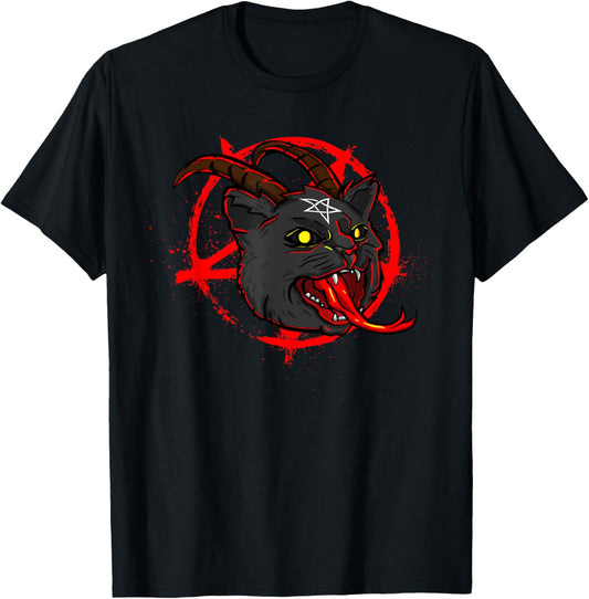 Evil 666 Devil Cat Occult Satanic Upside Down Pentagram T-Shirt