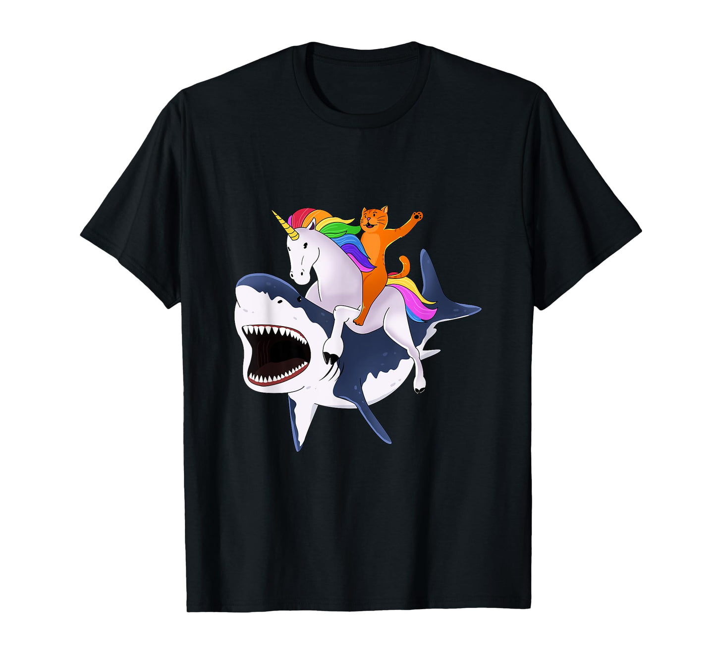 Cat Riding Unicorn Riding Shark Gift T-Shirt T-Shirt for Men Women Girls Kids