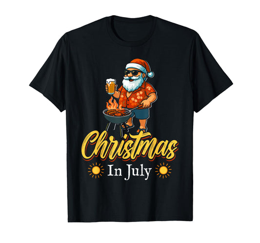 Christmas In July Santa BBQ Summer Hawaiian Christmas T-Shirt