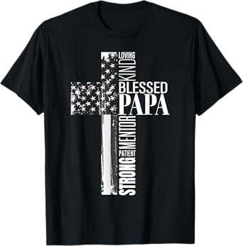 Vintage Christian Blessed Papa American Flag Fathers Day T-Shirt