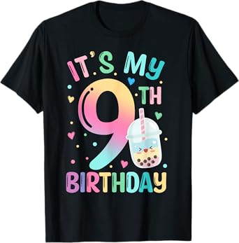 It's My 9th Birthday Bubble Boba Tea Party 9 Year Old Girl T-Shirt
