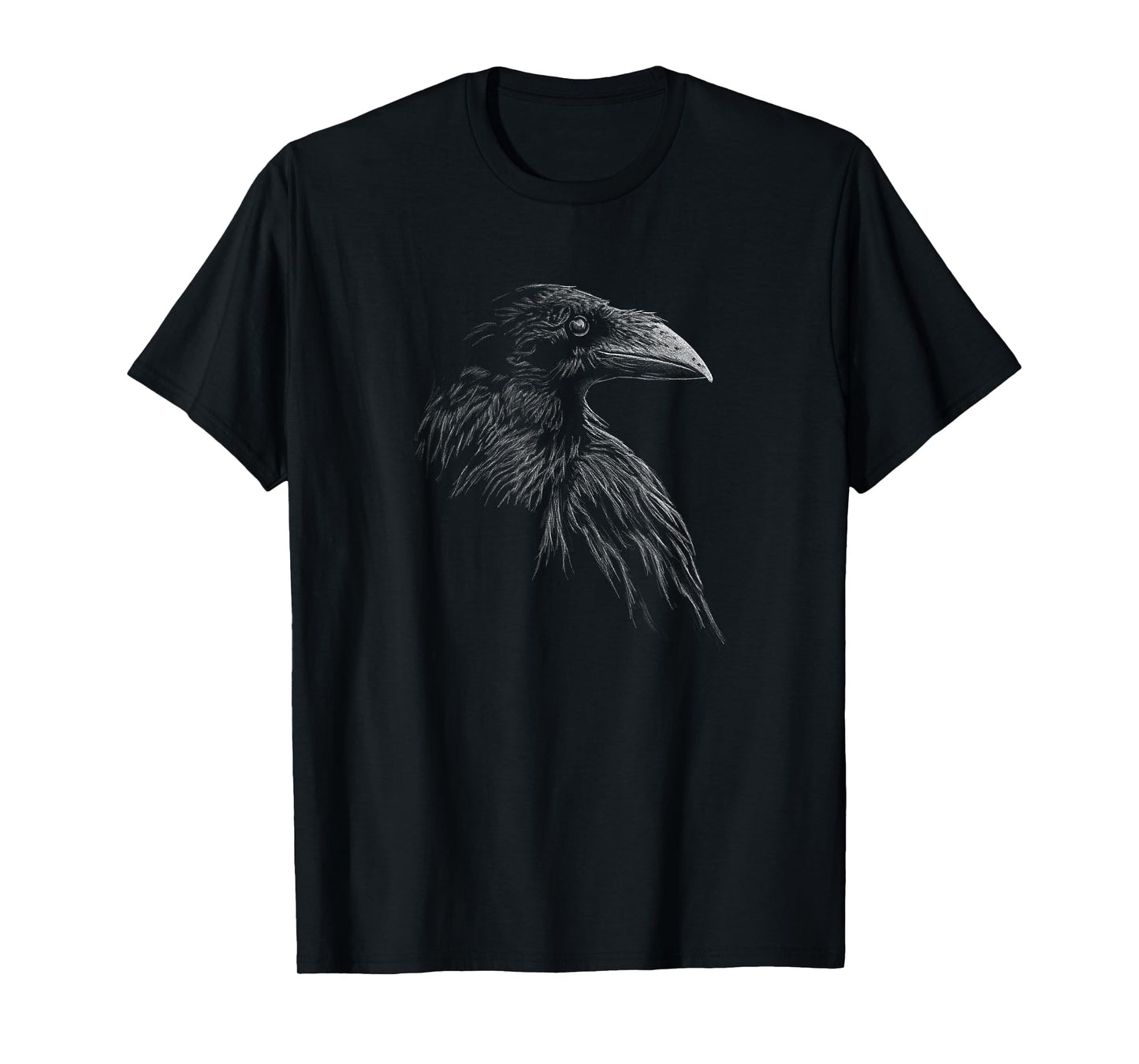 Mystical Black Raven Illustration Goth Viking Crow Artwork T-Shirt