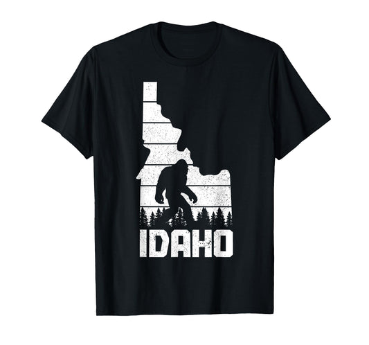 Idaho Bigfoot State Map Hunting Hunter Funny Pride Vintage T-Shirt