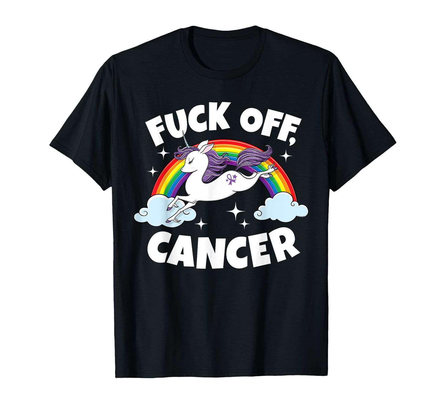 Fuck Off Cancer Funny Quote with Unicorn Rainbow T-Shirt